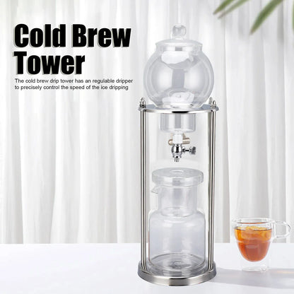 Cold Brew Drip Tower 600ml - Glass Ice Coffee Maker | Wahooly Cold Brew Drip Tower 600ml Reusable Glass Filtering Transparent Stainless Steel Stand DIY Ice Coffee Brew Tower Cold Brew Tower