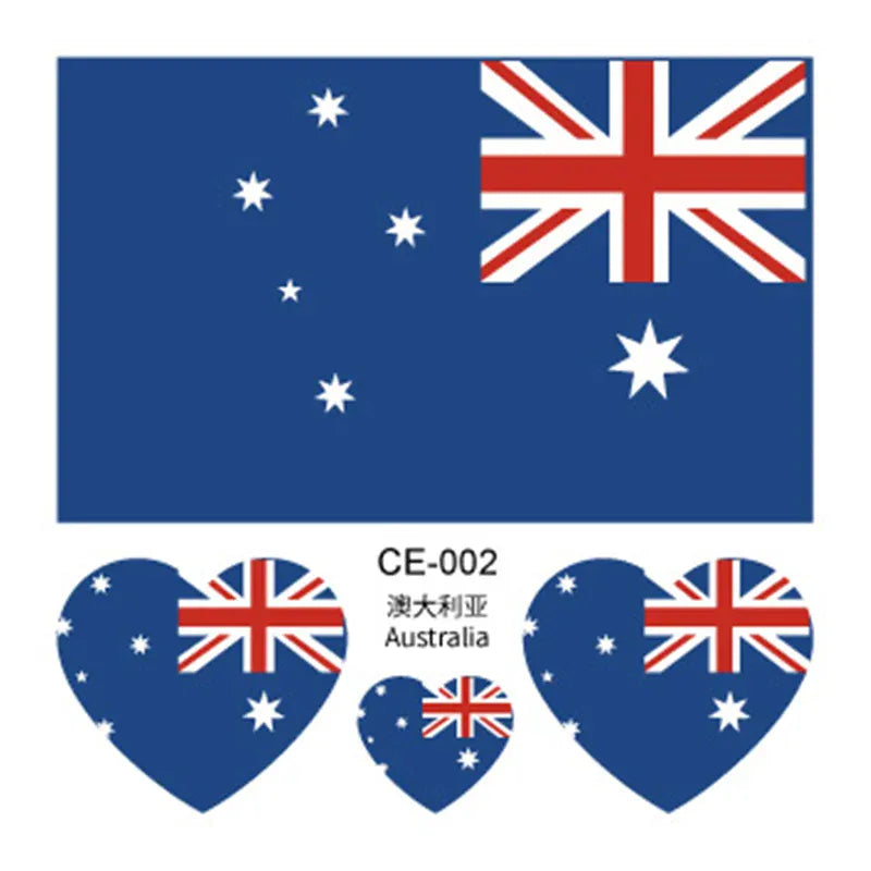 Country Flag Temporary Tattoo Stickers — 3-Pack Waterproof Soccer Fan Decals Country Flag Temporary Tattoo Stickers — 3-Pack Waterproof Face & Body Decals for Soccer & Football Fans