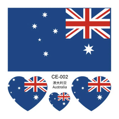 Country Flag Temporary Tattoo Stickers — 3-Pack Waterproof Soccer Fan Decals Country Flag Temporary Tattoo Stickers — 3-Pack Waterproof Face & Body Decals for Soccer & Football Fans