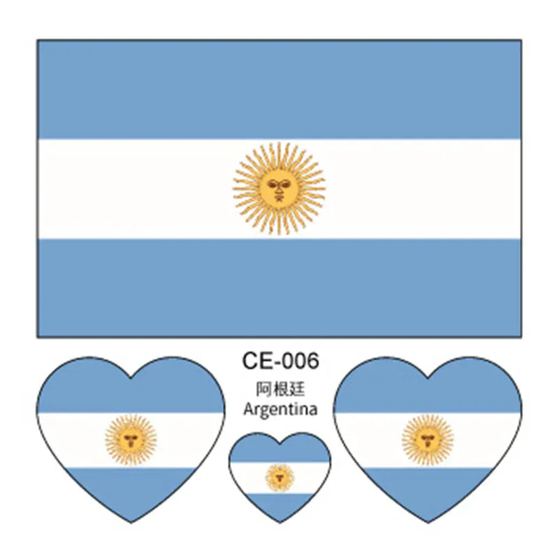 Country Flag Temporary Tattoo Stickers — 3-Pack Waterproof Soccer Fan Decals Country Flag Temporary Tattoo Stickers — 3-Pack Waterproof Face & Body Decals for Soccer & Football Fans