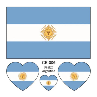 Country Flag Temporary Tattoo Stickers — 3-Pack Waterproof Soccer Fan Decals Country Flag Temporary Tattoo Stickers — 3-Pack Waterproof Face & Body Decals for Soccer & Football Fans