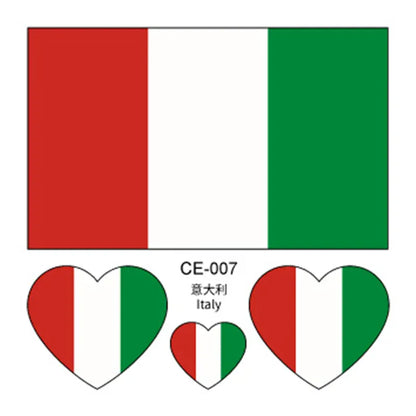 Country Flag Temporary Tattoo Stickers — 3-Pack Waterproof Soccer Fan Decals Country Flag Temporary Tattoo Stickers — 3-Pack Waterproof Face & Body Decals for Soccer & Football Fans