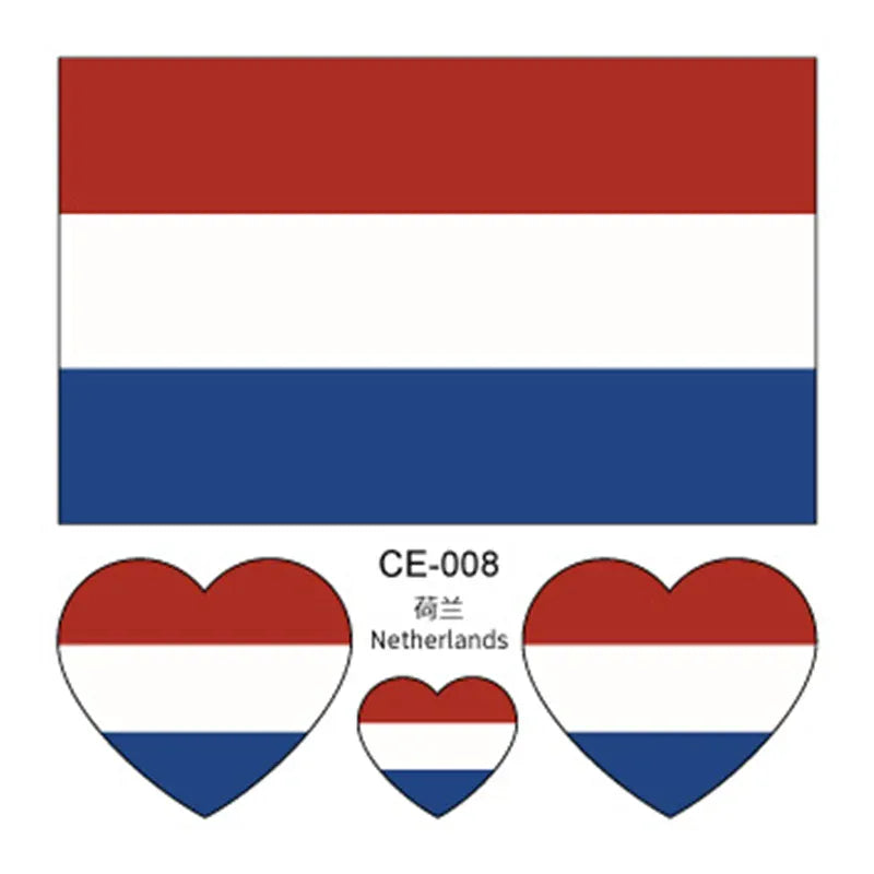 Country Flag Temporary Tattoo Stickers — 3-Pack Waterproof Soccer Fan Decals Country Flag Temporary Tattoo Stickers — 3-Pack Waterproof Face & Body Decals for Soccer & Football Fans