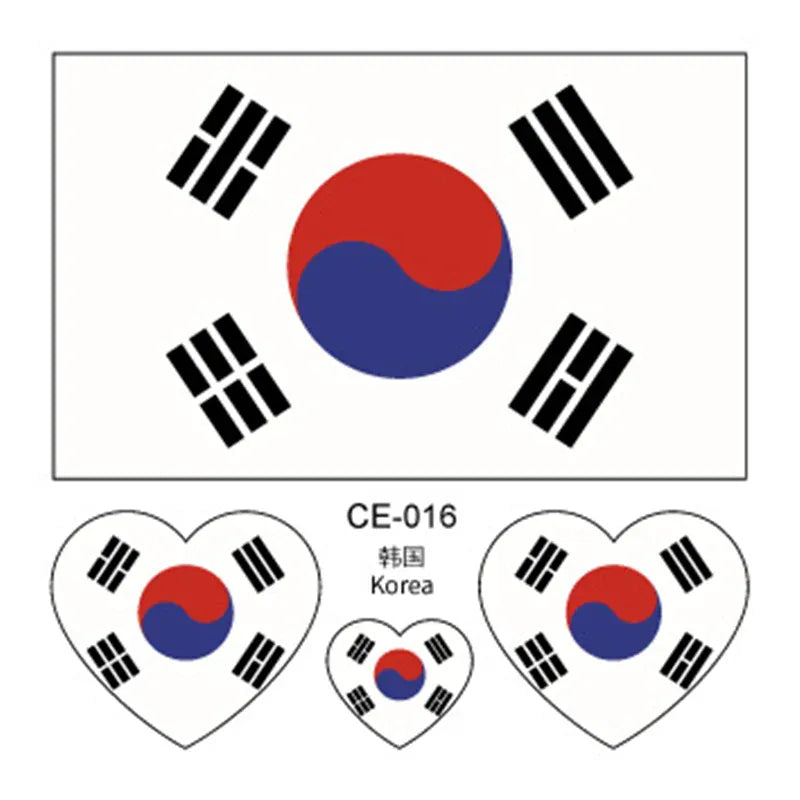 Country Flag Temporary Tattoo Stickers — 3-Pack Waterproof Soccer Fan Decals Country Flag Temporary Tattoo Stickers — 3-Pack Waterproof Face & Body Decals for Soccer & Football Fans