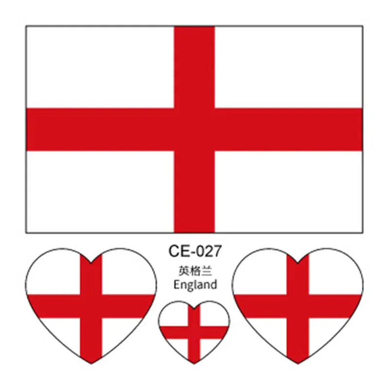 Country Flag Temporary Tattoo Stickers — 3-Pack Waterproof Soccer Fan Decals Country Flag Temporary Tattoo Stickers — 3-Pack Waterproof Face & Body Decals for Soccer & Football Fans