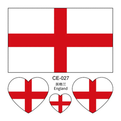 Country Flag Temporary Tattoo Stickers — 3-Pack Waterproof Soccer Fan Decals Country Flag Temporary Tattoo Stickers — 3-Pack Waterproof Face & Body Decals for Soccer & Football Fans