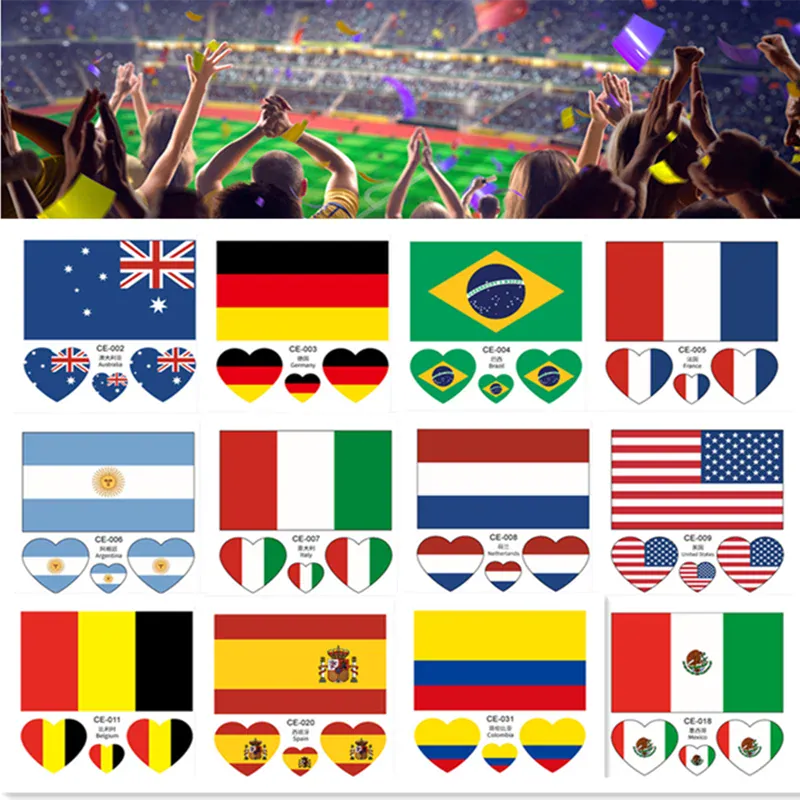 Country Flag Temporary Tattoo Stickers — 3-Pack Waterproof Soccer Fan Decals Country Flag Temporary Tattoo Stickers — 3-Pack Waterproof Face & Body Decals for Soccer & Football Fans