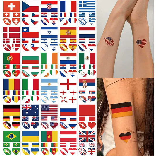 Country Flag Temporary Tattoo Stickers — 3-Pack Waterproof Soccer Fan Decals Country Flag Temporary Tattoo Stickers — 3-Pack Waterproof Face & Body Decals for Soccer & Football Fans