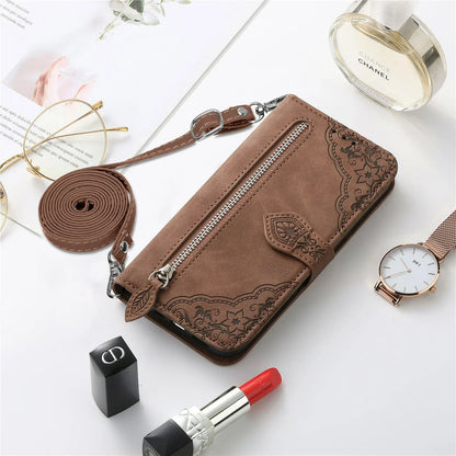 Crossbody Leather Wallet iPhone Case – Zipper Card Pocket & Lanyard | iPhone X–16 Pro Max | Wahooly Crossbody Leather Wallet iPhone Case – Zipper Card Pocket & Lanyard Strap | iPhone X to 16 Pro Max