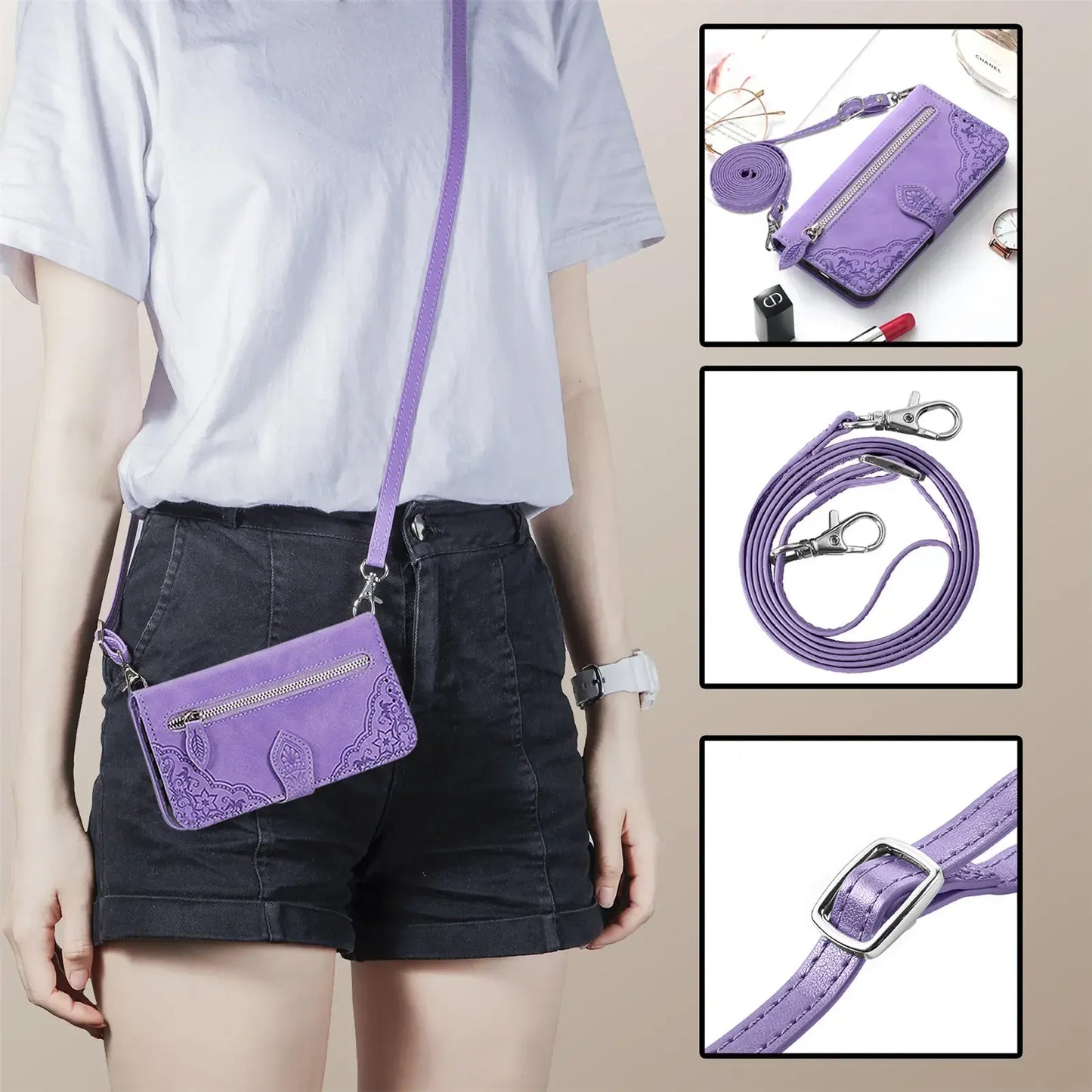 Crossbody Leather Wallet iPhone Case – Zipper Card Pocket & Lanyard | iPhone X–16 Pro Max | Wahooly Crossbody Leather Wallet iPhone Case – Zipper Card Pocket & Lanyard Strap | iPhone X to 16 Pro Max