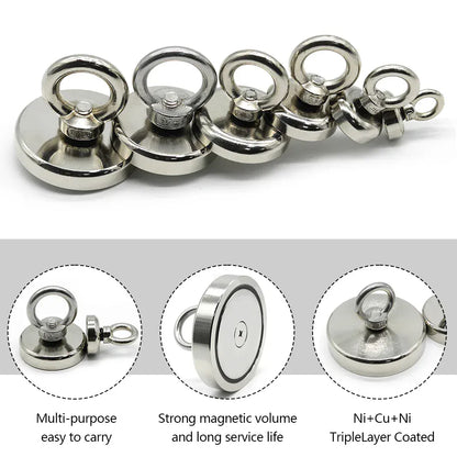D16~D42mm Super Strong Neodymium Fishing Magnet N52 Heavy Duty Rare Earth Magnet with Countersunk Hole Eyebolt Salvage Magnetic D16~D42mm Super Strong Neodymium Fishing Magnet N52 Heavy Duty Rare Earth Magnet with Countersunk Hole Eyebolt Salvage Magnetic