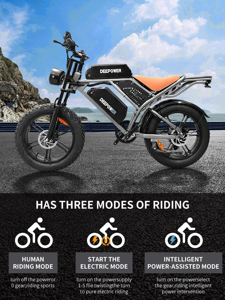 DEEPOWER QS7 Electric Bike 1500W 48V 60AH Adult Off-Road Electric Bicycle 20-inch Fat Tire Dual Battery All-Terrain Ebike DEEPOWER QS7 Electric Bike 1500W 48V 60AH Adult Off-Road Electric Bicycle 20-inch Fat Tire Dual Battery All-Terrain Ebike