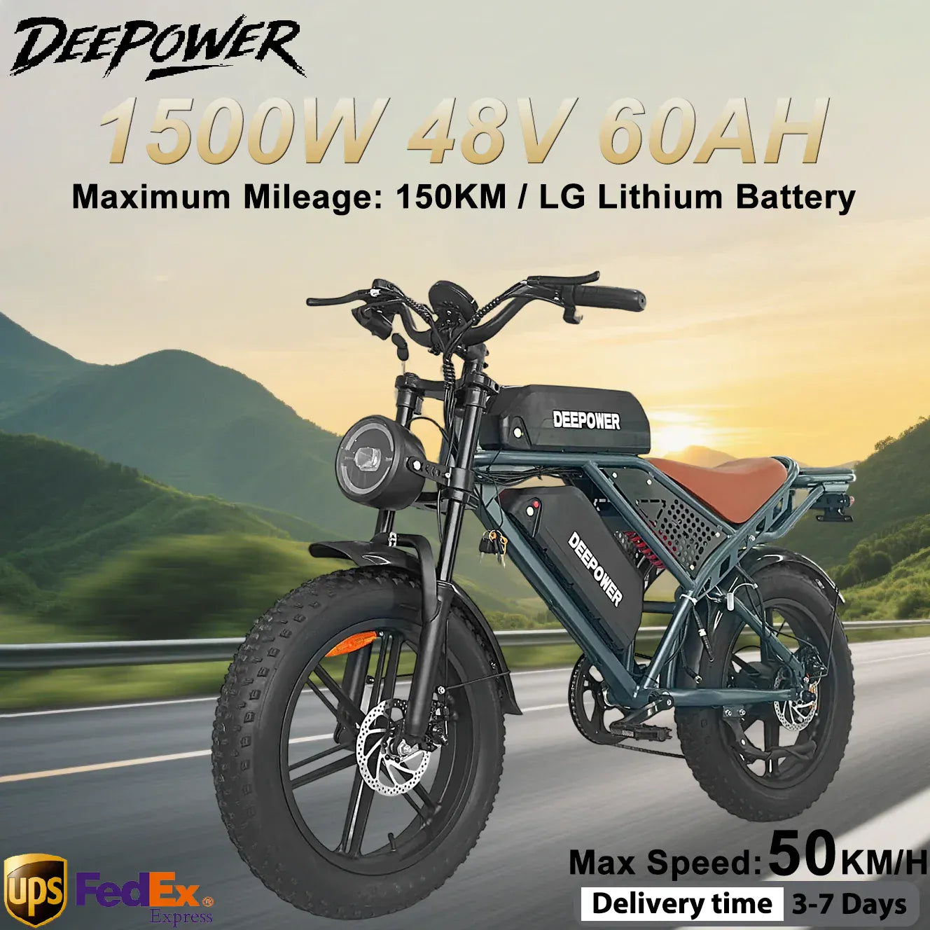 DEEPOWER QS7 Electric Bike 1500W 48V 60AH Adult Off-Road Electric Bicycle 20-inch Fat Tire Dual Battery All-Terrain Ebike DEEPOWER QS7 Electric Bike 1500W 48V 60AH Adult Off-Road Electric Bicycle 20-inch Fat Tire Dual Battery All-Terrain Ebike