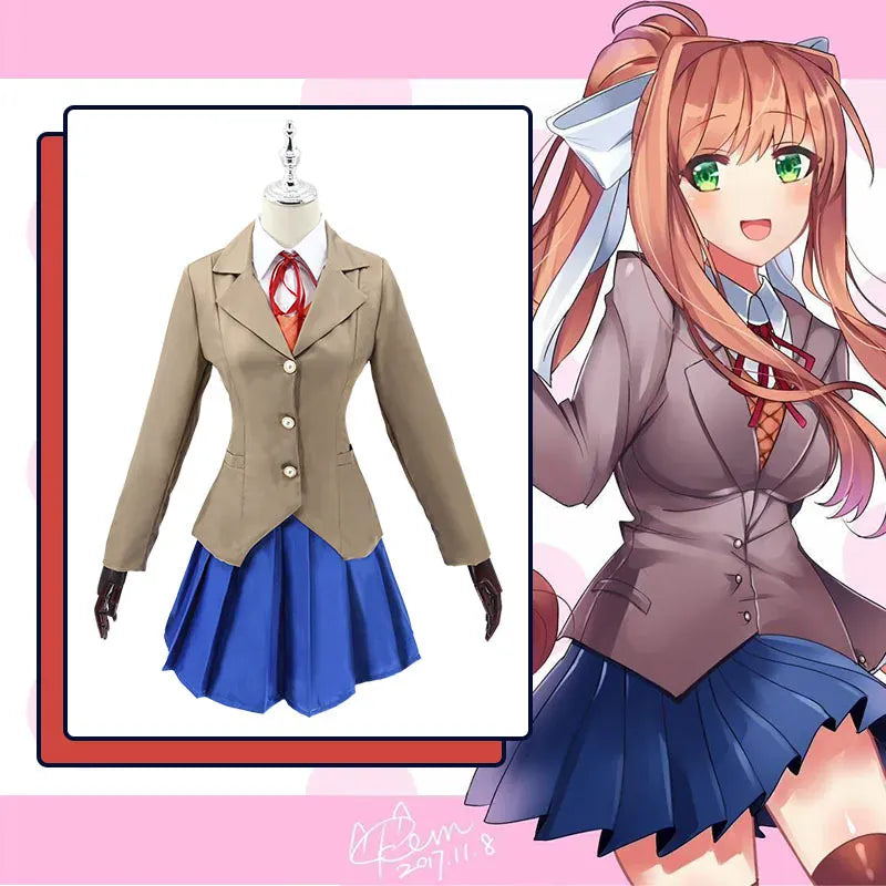 Doki Doki Literature Club cosplay costume Japanese school uniform Monika cosplay costume in stock Doki Doki Literature Club cosplay costume Japanese school uniform Monika cosplay costume in stock