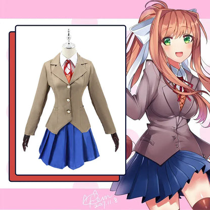 Doki Doki Literature Club cosplay costume Japanese school uniform Monika cosplay costume in stock Doki Doki Literature Club cosplay costume Japanese school uniform Monika cosplay costume in stock