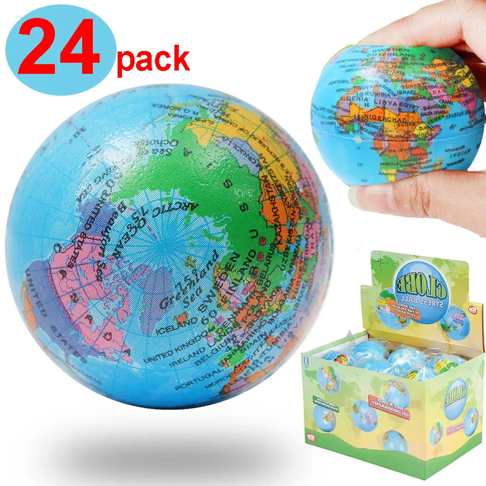 Foam Globe Stress Ball – Squishy Earth Squeeze Toy for Kids & Adults Earth Squeeze Balls Soft Foam Globe Stress Relief Squeeze Toys Hand Wrist Exercise Sponge Toy For Kids Adults Educational Gifts