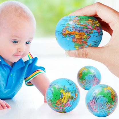 Foam Globe Stress Ball – Squishy Earth Squeeze Toy for Kids & Adults Earth Squeeze Balls Soft Foam Globe Stress Relief Squeeze Toys Hand Wrist Exercise Sponge Toy For Kids Adults Educational Gifts