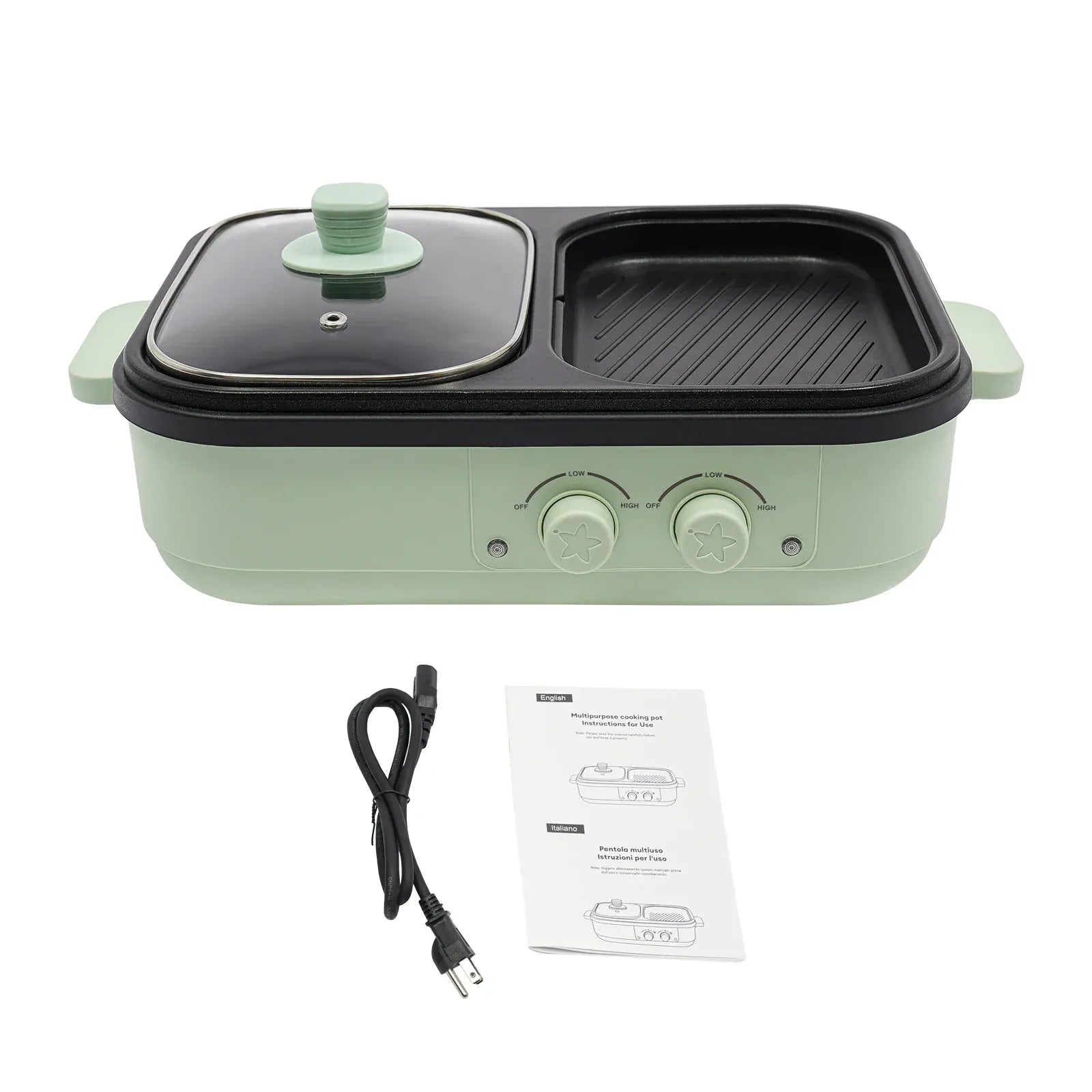 Electric Hot Pot With Grill Area Multi-purpose Hot Pot 2-In-1 Dual Temperature Control Electric Hot Pot With Grill Area Multi-purpose Hot Pot 2-In-1 Dual Temperature Control