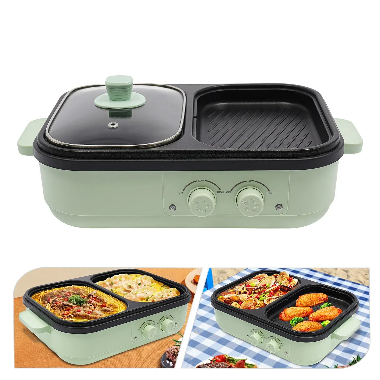 Electric Hot Pot With Grill Area Multi-purpose Hot Pot 2-In-1 Dual Temperature Control Electric Hot Pot With Grill Area Multi-purpose Hot Pot 2-In-1 Dual Temperature Control