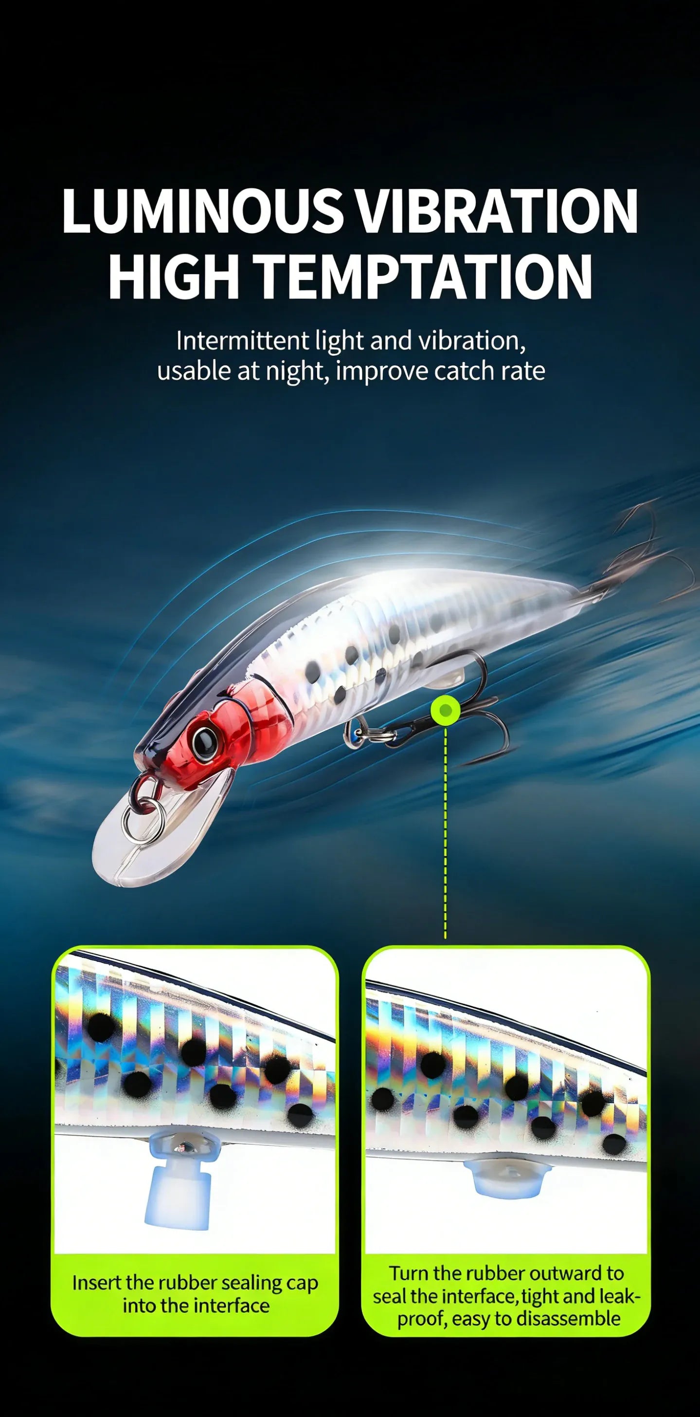 Electric LED Fishing Lure USB Rechargeable Vibrating Bait – Wahooly Electric LED Fishing Lure – USB Rechargeable, Life-Like Vibrating Bait