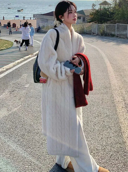 Elegant Faux Mink Fur Long Coats Winter Warm Thicken Cotton Padded Lined Jackets Women Single Breasted Loose Abrigos Tops Elegant Faux Mink Fur Long Coats Winter Warm Thicken Cotton Padded Lined Jackets Women Single Breasted Loose Abrigos Tops