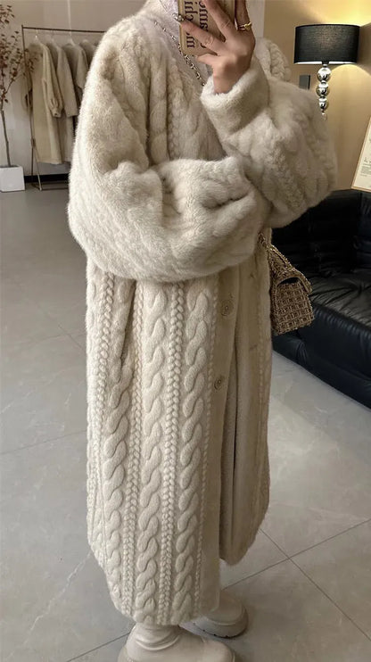 Elegant Faux Mink Fur Long Coats Winter Warm Thicken Cotton Padded Lined Jackets Women Single Breasted Loose Abrigos Tops Elegant Faux Mink Fur Long Coats Winter Warm Thicken Cotton Padded Lined Jackets Women Single Breasted Loose Abrigos Tops