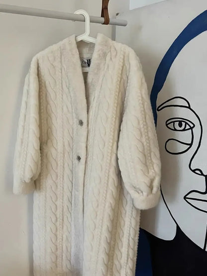 Elegant Faux Mink Fur Long Coats Winter Warm Thicken Cotton Padded Lined Jackets Women Single Breasted Loose Abrigos Tops Elegant Faux Mink Fur Long Coats Winter Warm Thicken Cotton Padded Lined Jackets Women Single Breasted Loose Abrigos Tops