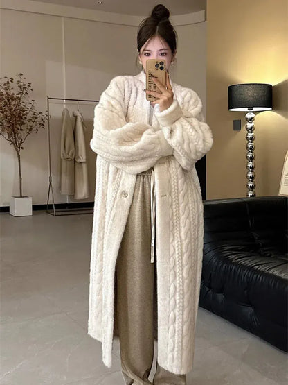 Elegant Faux Mink Fur Long Coats Winter Warm Thicken Cotton Padded Lined Jackets Women Single Breasted Loose Abrigos Tops Elegant Faux Mink Fur Long Coats Winter Warm Thicken Cotton Padded Lined Jackets Women Single Breasted Loose Abrigos Tops