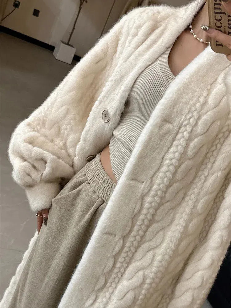 Elegant Faux Mink Fur Long Coats Winter Warm Thicken Cotton Padded Lined Jackets Women Single Breasted Loose Abrigos Tops Elegant Faux Mink Fur Long Coats Winter Warm Thicken Cotton Padded Lined Jackets Women Single Breasted Loose Abrigos Tops