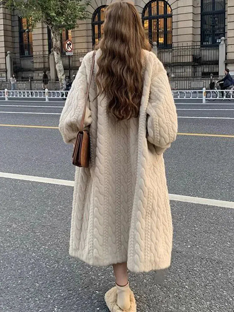 Elegant Faux Mink Fur Long Coats Winter Warm Thicken Cotton Padded Lined Jackets Women Single Breasted Loose Abrigos Tops Elegant Faux Mink Fur Long Coats Winter Warm Thicken Cotton Padded Lined Jackets Women Single Breasted Loose Abrigos Tops