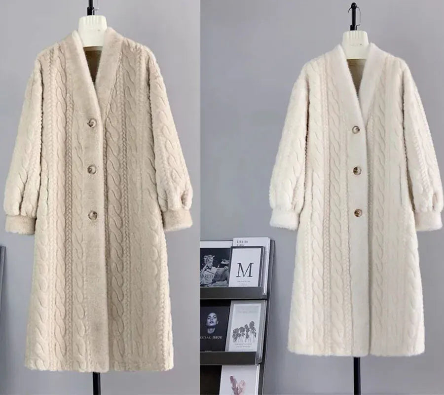 Elegant Faux Mink Fur Long Coats Winter Warm Thicken Cotton Padded Lined Jackets Women Single Breasted Loose Abrigos Tops Elegant Faux Mink Fur Long Coats Winter Warm Thicken Cotton Padded Lined Jackets Women Single Breasted Loose Abrigos Tops