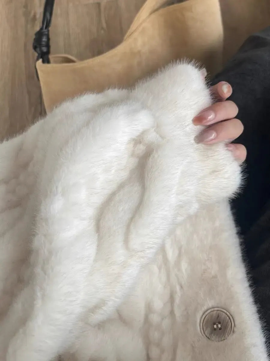 Elegant Faux Mink Fur Long Coats Winter Warm Thicken Cotton Padded Lined Jackets Women Single Breasted Loose Abrigos Tops Elegant Faux Mink Fur Long Coats Winter Warm Thicken Cotton Padded Lined Jackets Women Single Breasted Loose Abrigos Tops