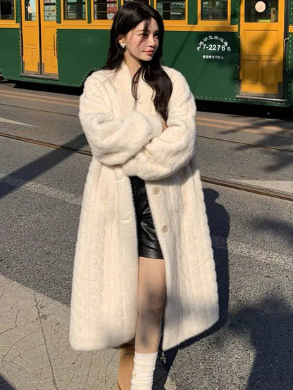 Elegant Faux Mink Fur Long Coats Winter Warm Thicken Cotton Padded Lined Jackets Women Single Breasted Loose Abrigos Tops Elegant Faux Mink Fur Long Coats Winter Warm Thicken Cotton Padded Lined Jackets Women Single Breasted Loose Abrigos Tops