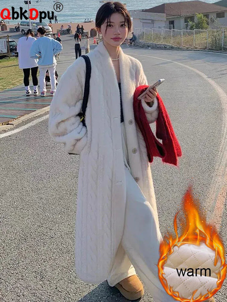 Elegant Faux Mink Fur Long Coats Winter Warm Thicken Cotton Padded Lined Jackets Women Single Breasted Loose Abrigos Tops Elegant Faux Mink Fur Long Coats Winter Warm Thicken Cotton Padded Lined Jackets Women Single Breasted Loose Abrigos Tops