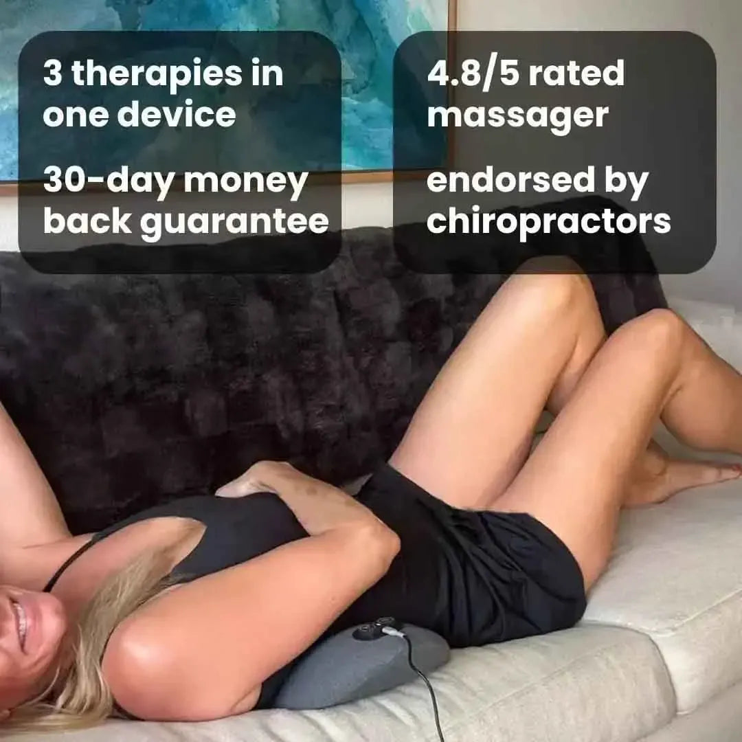 3-in-1 Back Massager with Heat & Vibration | Lower Back Pain Relief Emeka 3-in-1 Back Massager Heat Vibration for Back Pain Relief Herniated Disc Stretch Support Traction Lower Back Massage Pillow