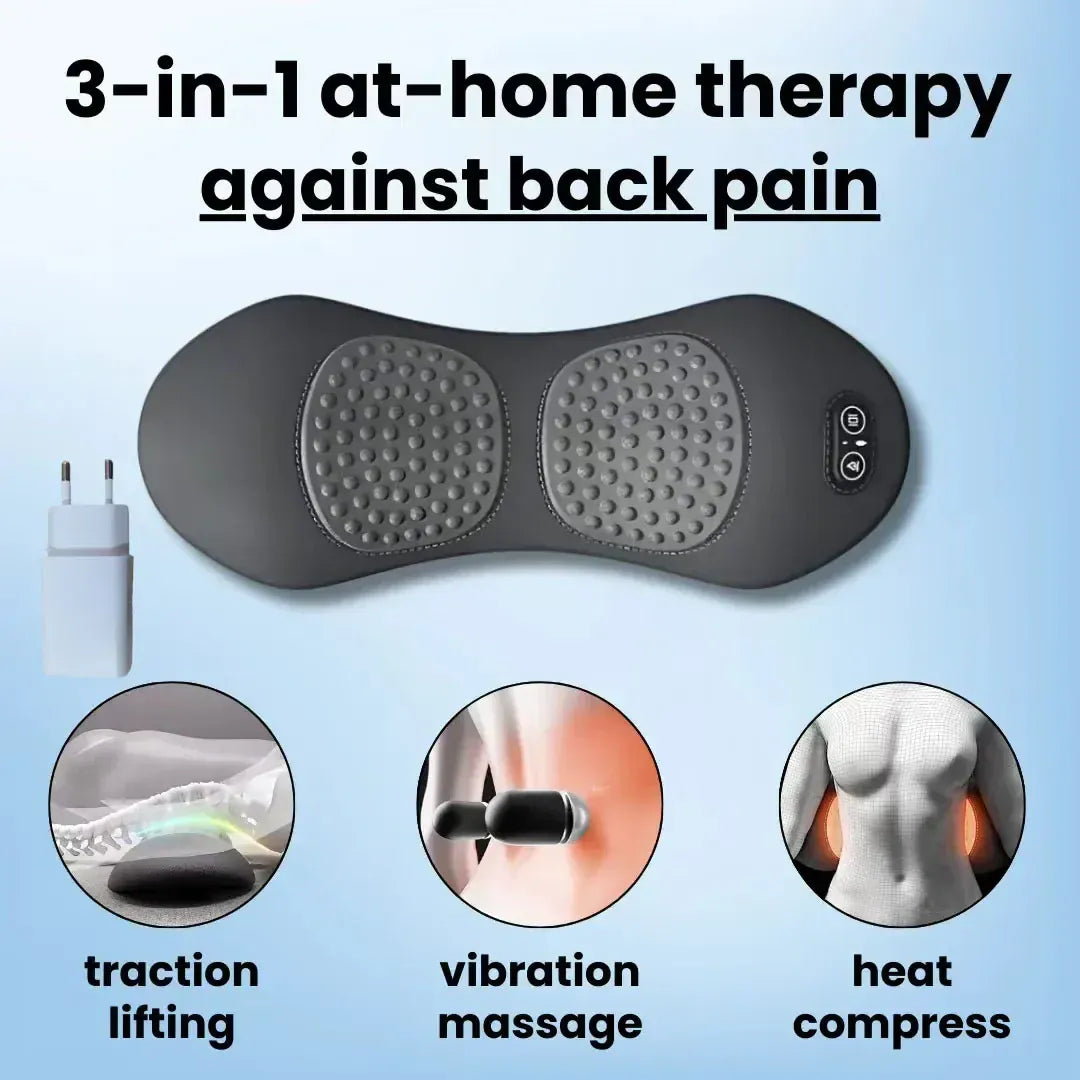 3-in-1 Back Massager with Heat & Vibration | Lower Back Pain Relief Emeka 3-in-1 Back Massager Heat Vibration for Back Pain Relief Herniated Disc Stretch Support Traction Lower Back Massage Pillow