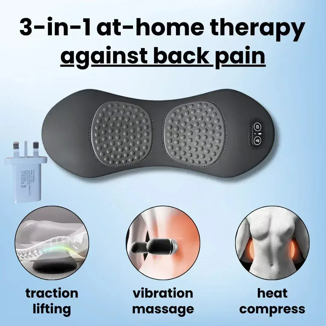 3-in-1 Back Massager with Heat & Vibration | Lower Back Pain Relief Emeka 3-in-1 Back Massager Heat Vibration for Back Pain Relief Herniated Disc Stretch Support Traction Lower Back Massage Pillow