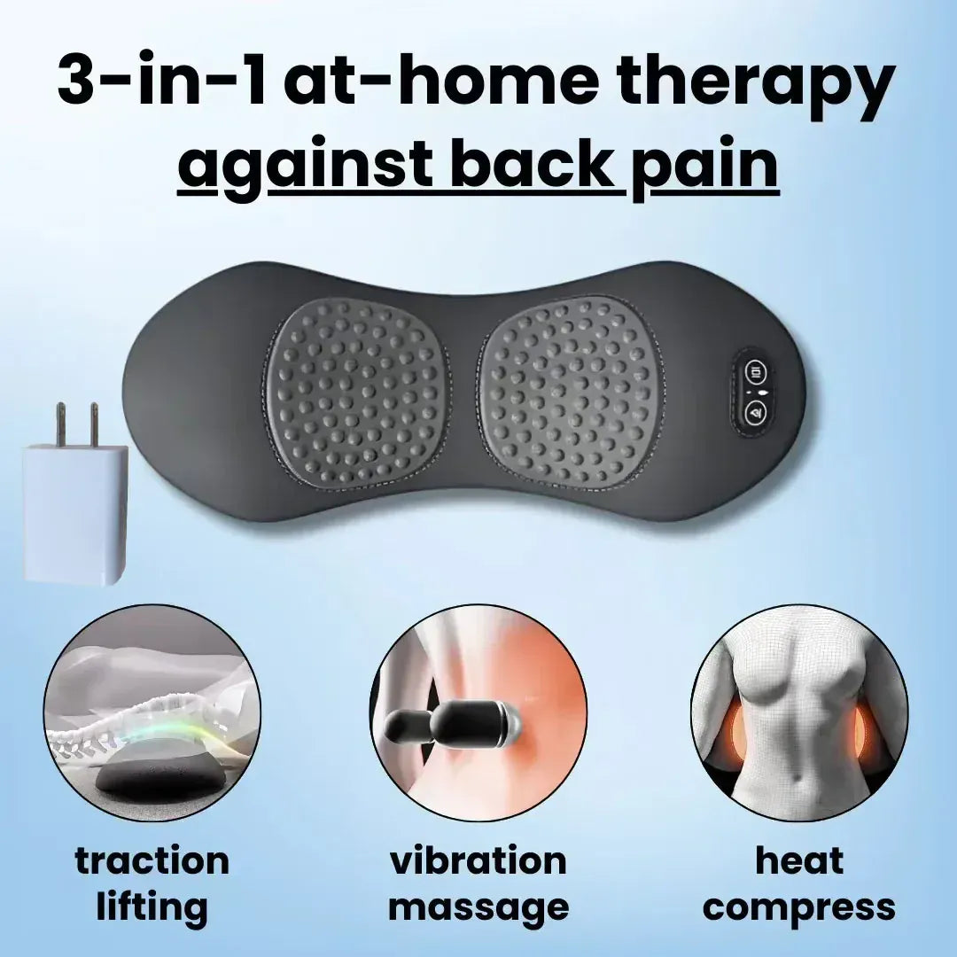 3-in-1 Back Massager with Heat & Vibration | Lower Back Pain Relief Emeka 3-in-1 Back Massager Heat Vibration for Back Pain Relief Herniated Disc Stretch Support Traction Lower Back Massage Pillow