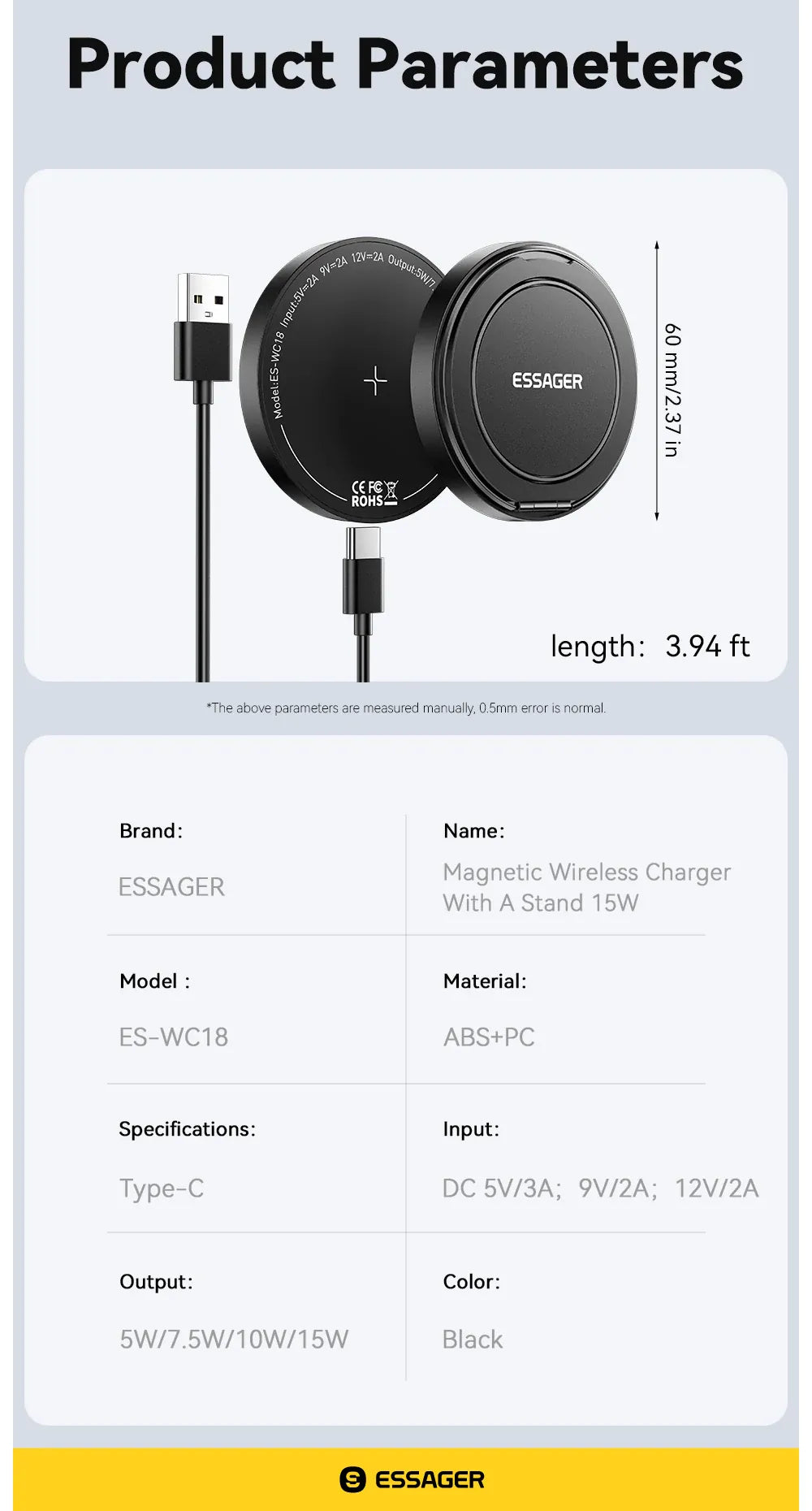 Essager 15W Magnetic Wireless Charger – Fast Charging Pad for iPhone 12-15 & AirPods | Wahooly Essager 15W Magnetic Wireless Charger – MagSafe-Style Fast Charging Pad for iPhone 12-15 & AirPods