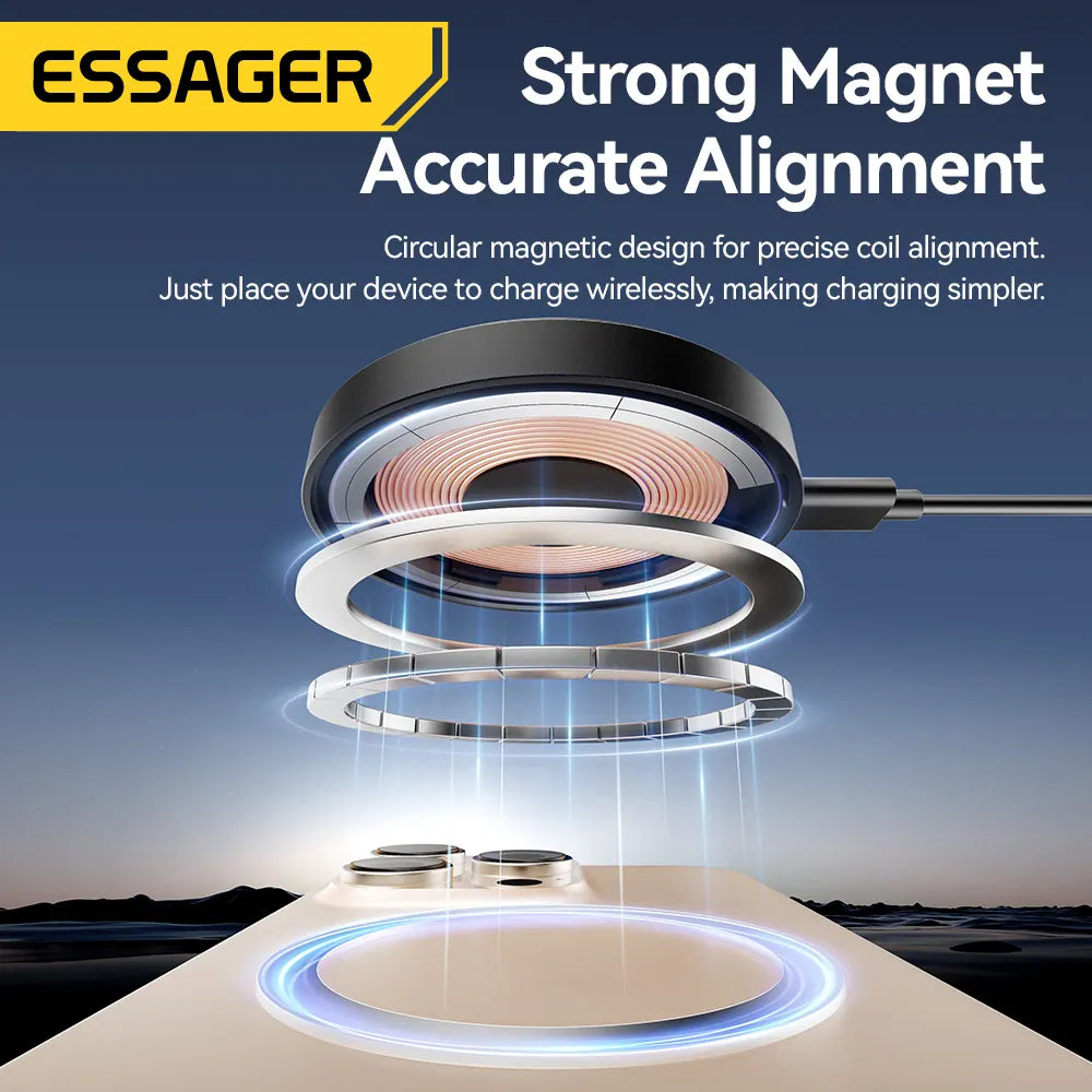 Essager 15W Magnetic Wireless Charger – Fast Charging Pad for iPhone 12-15 & AirPods | Wahooly Essager 15W Magnetic Wireless Charger – MagSafe-Style Fast Charging Pad for iPhone 12-15 & AirPods
