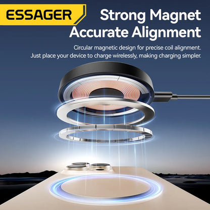Essager 15W Magnetic Wireless Charger – Fast Charging Pad for iPhone 12-15 & AirPods | Wahooly Essager 15W Magnetic Wireless Charger – MagSafe-Style Fast Charging Pad for iPhone 12-15 & AirPods