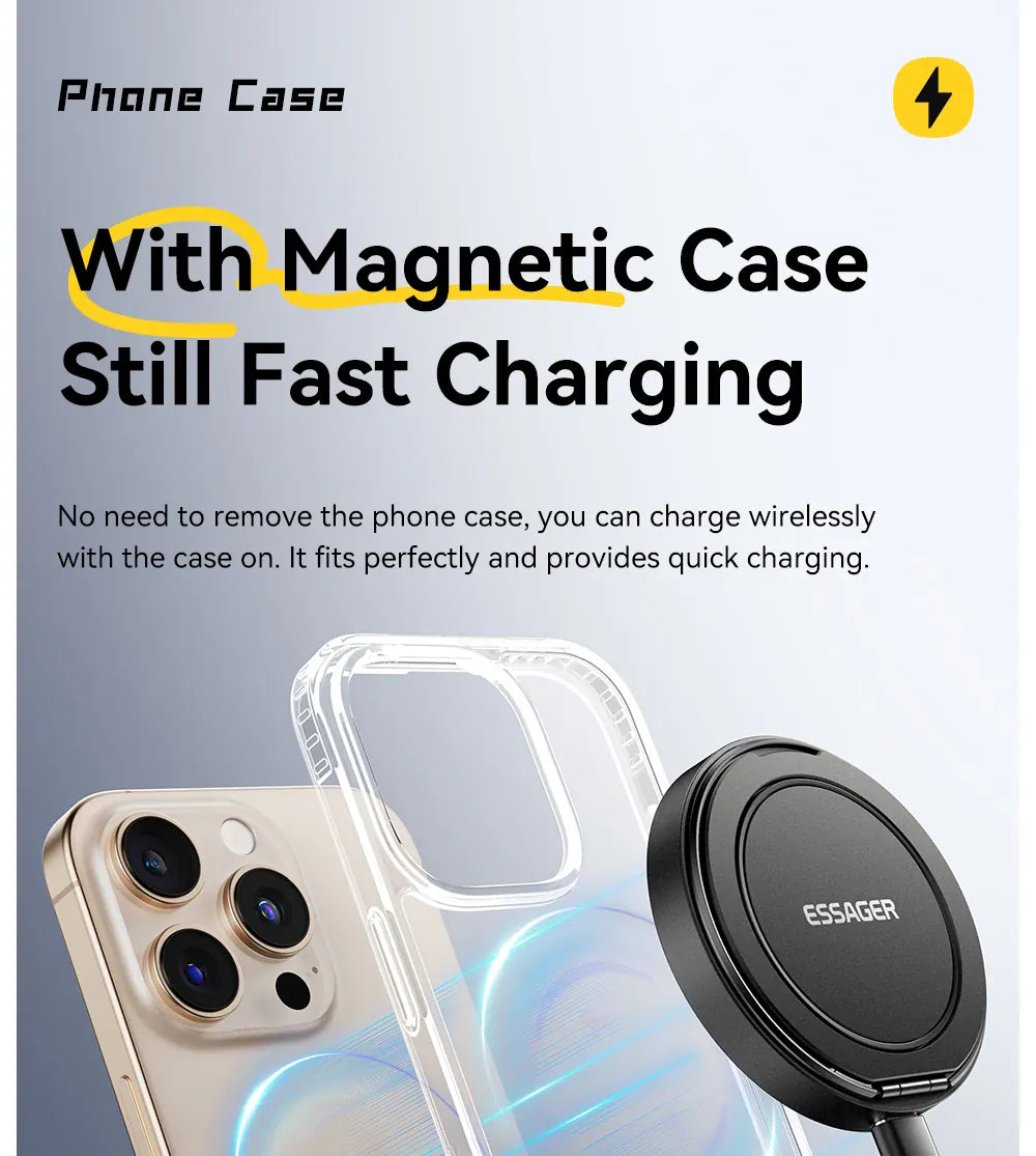 Essager 15W Magnetic Wireless Charger – Fast Charging Pad for iPhone 12-15 & AirPods | Wahooly Essager 15W Magnetic Wireless Charger – MagSafe-Style Fast Charging Pad for iPhone 12-15 & AirPods