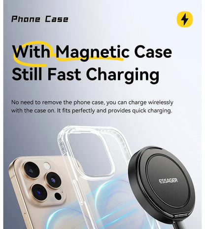 Essager 15W Magnetic Wireless Charger – Fast Charging Pad for iPhone 12-15 & AirPods | Wahooly Essager 15W Magnetic Wireless Charger – MagSafe-Style Fast Charging Pad for iPhone 12-15 & AirPods