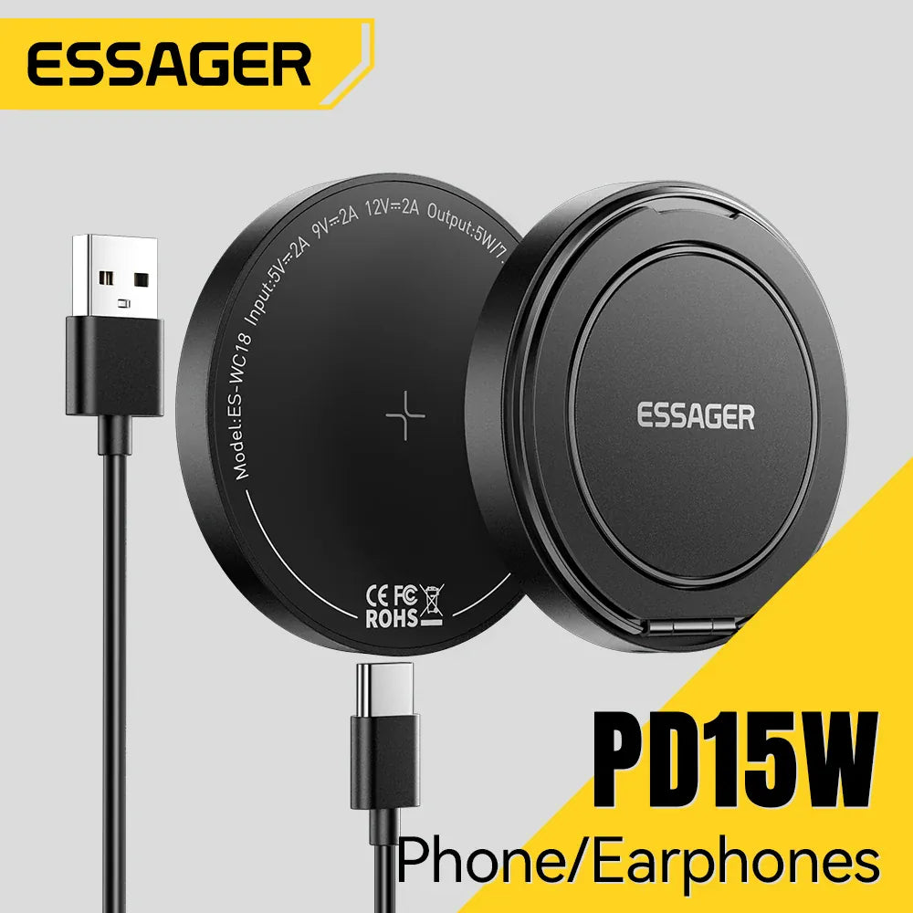 Essager 15W Magnetic Wireless Charger – Fast Charging Pad for iPhone 12-15 & AirPods | Wahooly Essager 15W Magnetic Wireless Charger – MagSafe-Style Fast Charging Pad for iPhone 12-15 & AirPods