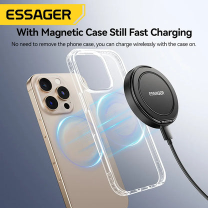 Essager 15W Magnetic Wireless Charger – Fast Charging Pad for iPhone 12-15 & AirPods | Wahooly Essager 15W Magnetic Wireless Charger – MagSafe-Style Fast Charging Pad for iPhone 12-15 & AirPods
