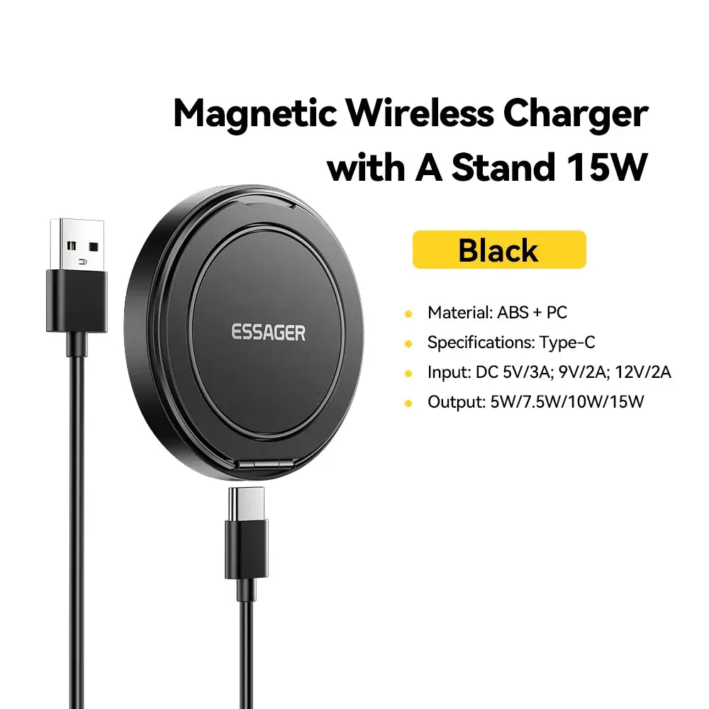 Essager 15W Magnetic Wireless Charger – Fast Charging Pad for iPhone 12-15 & AirPods | Wahooly Essager 15W Magnetic Wireless Charger – MagSafe-Style Fast Charging Pad for iPhone 12-15 & AirPods