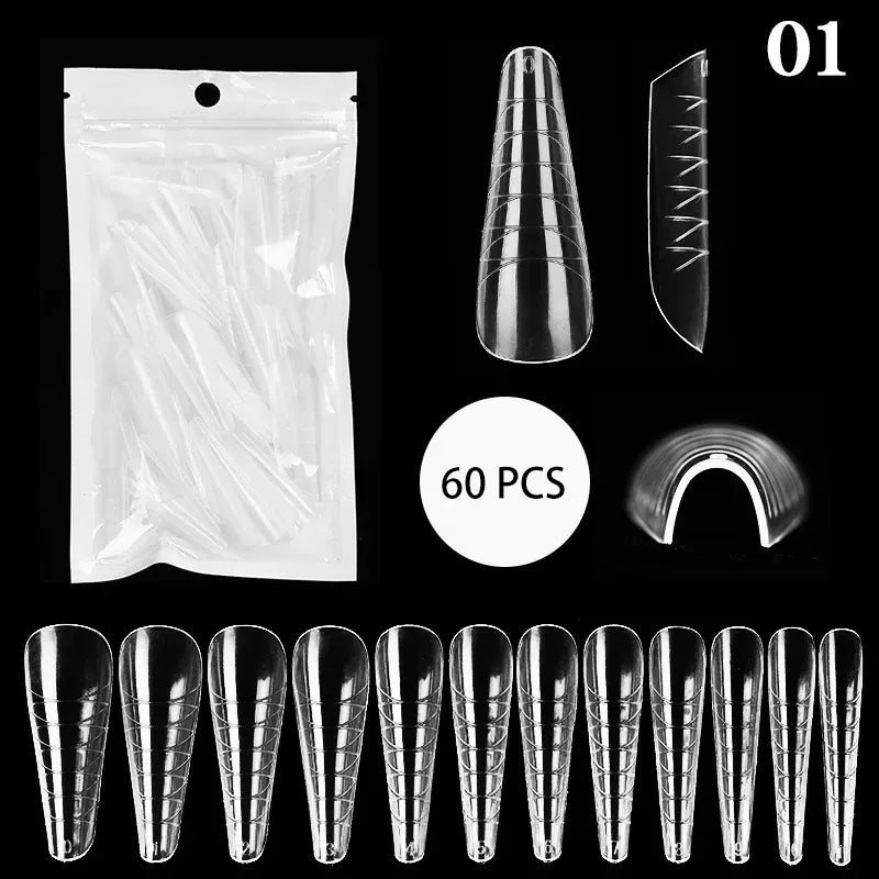 Quick Building Gel Mold Tips 60pcs - Nail Extension Forms | Wahooly Extension False Nails Art Tips Acrylic Fake Finger Gel Polish Mold Sculpted Full Cover Press on Nails Manicures Accessories Tool