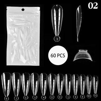Quick Building Gel Mold Tips 60pcs - Nail Extension Forms | Wahooly Extension False Nails Art Tips Acrylic Fake Finger Gel Polish Mold Sculpted Full Cover Press on Nails Manicures Accessories Tool