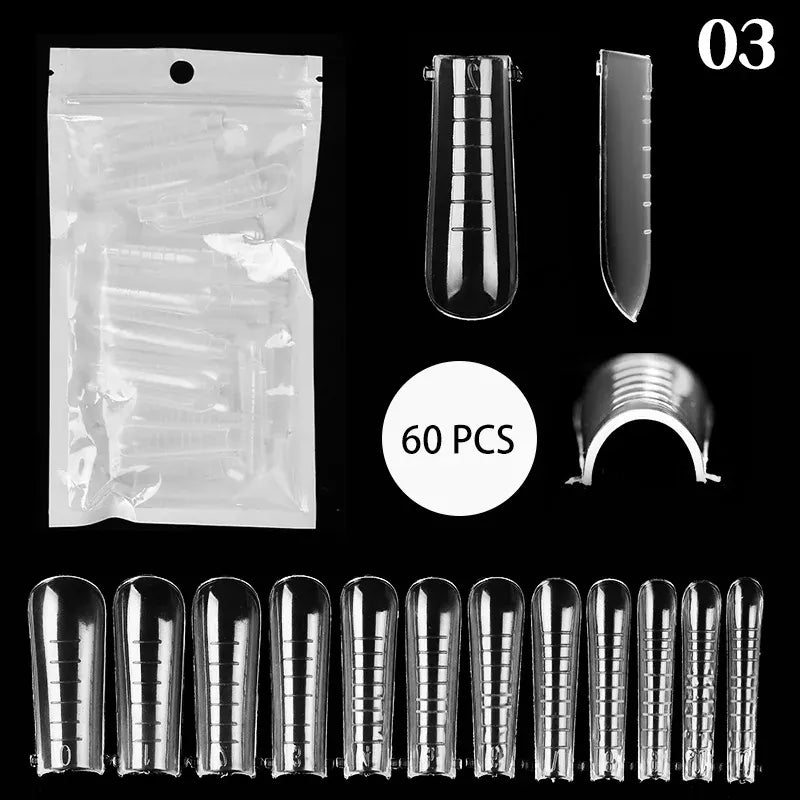 Quick Building Gel Mold Tips 60pcs - Nail Extension Forms | Wahooly Extension False Nails Art Tips Acrylic Fake Finger Gel Polish Mold Sculpted Full Cover Press on Nails Manicures Accessories Tool
