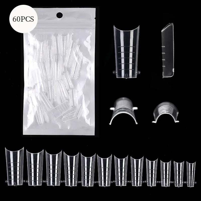 Quick Building Gel Mold Tips 60pcs - Nail Extension Forms | Wahooly Extension False Nails Art Tips Acrylic Fake Finger Gel Polish Mold Sculpted Full Cover Press on Nails Manicures Accessories Tool